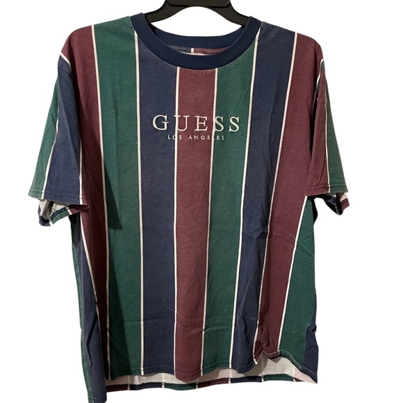 GUESS Originals Los Angeles Striped Embroidered Shirt Size L - Picture 1 of 7